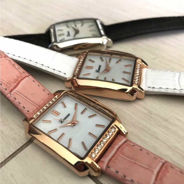 かわいい腕時計 革ベルト おしゃれで見やすいレディース 腕時計 トノー型 女性用ファッションウォッチ ピンク Grf1 Pi Watchdeco