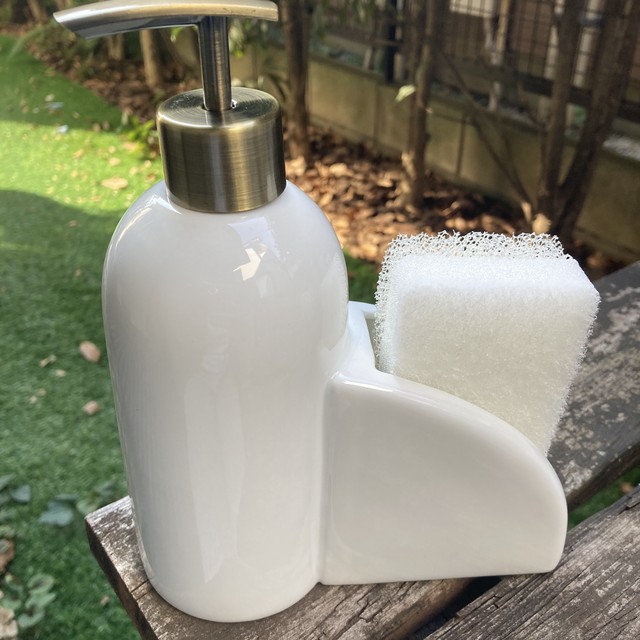 シンプルキッチン雑貨 食器用洗剤 食器洗剤 セラミック容器 ディスペンサー スポンジ置きあり 912shop