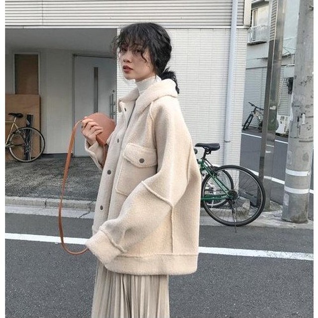 コート レディースコート レディース カジュアルコート ジャケット ドロップショルダー オーバーサイズ ウール スナップボタン パッチポケット フラップ ルーズ 大きめ コート レディースコート Leaflower 001 リーフラワー レディースファッション専門店