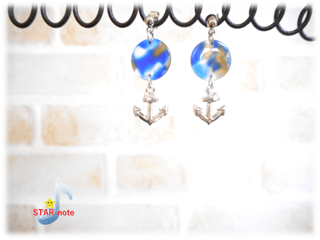 マーブルリングラウンドとイカリチャームピアス Star Note スターノート