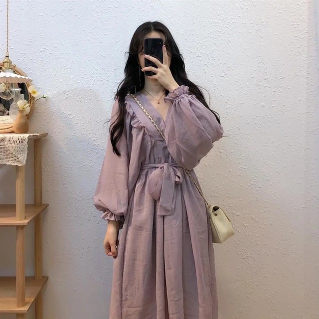 ワンピース キャンディー袖 ロングドレス フェミニン 女っぽ デート 大人可愛い ふんわり Sunrise0911