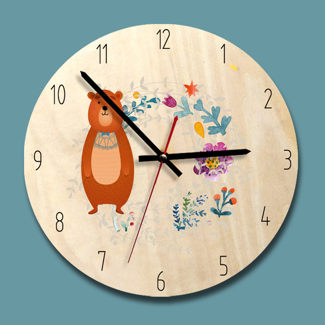 木製 クマ ウサギ ウッド ブラウン イラスト 時計 インテリア Clock クロック 壁掛け ウォール ウォッチ オシャレ Clock Flog