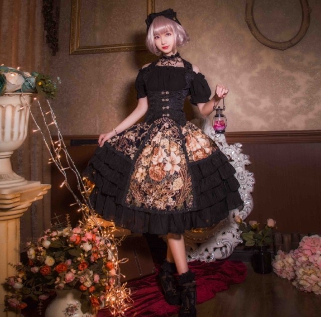 ロリータファッション ロリィタ ヨーロッパ風スカート ハイウエスト フリル 花柄 ゴスロリ S M L Xl Cnalb444 Luxury