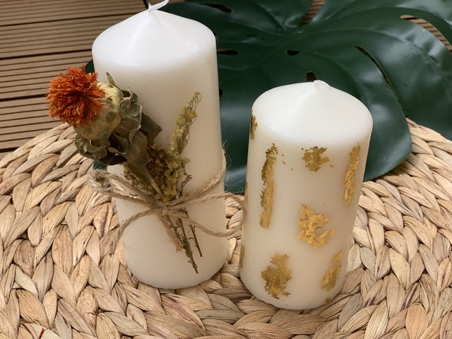 Lサイズ Dry Flower Candle ドライフラワーキャンドル Vintage Gold Candle ヴィンテージ風ゴールドキャンドル Detox Wedding Labo