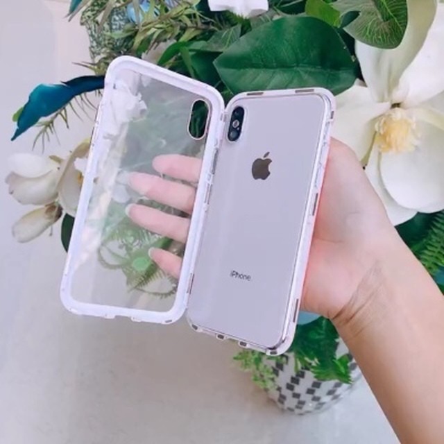 Iphone 秒速装着 マグネット ポリカーボネート バンパー ケース 背面 ガラスケース 薄い おしゃれ 耐衝撃 ホワイト Aqb