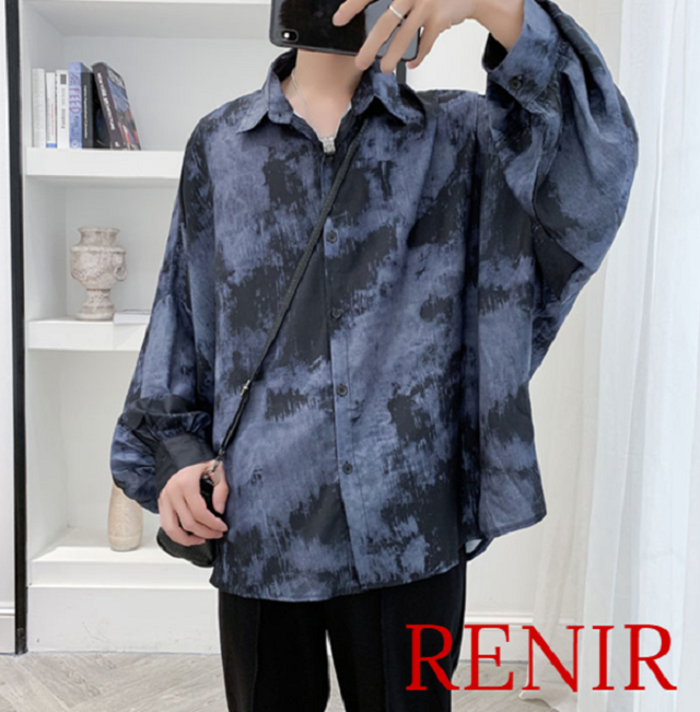 Renir レニール メンズ シャツ 青 秋 長袖 新品 トップス 個性的 ゆったり ブルー Renir レニール メンズファッション レディースファッション