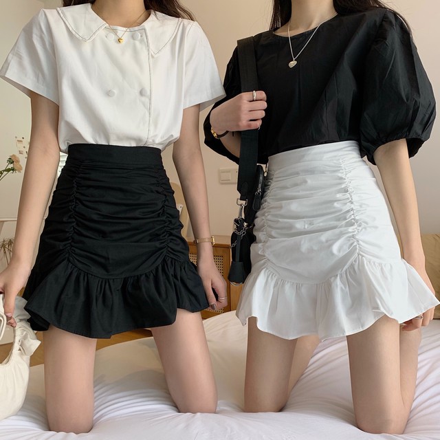全2色 フィッシュテールスカート Aライン ミニ丈 セクシー フェミニン 無地 ハイウエスト 春夏 お出かけ デート 女子会 デイリー Arroser