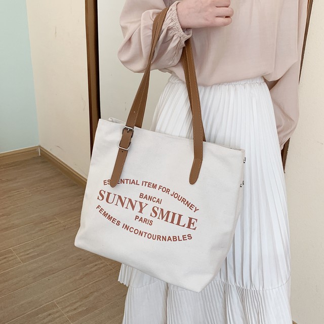 大容量で便利 トートバッグ レトロ 英字ロゴ カジュアル レディース 通勤 通学 エコバッグ デイリー ショッピング Ptnym3297 Shop Suba