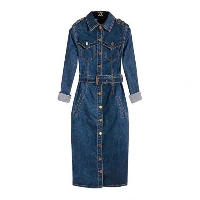 デニム ワンピース タイトワンピ レディース 秋冬 デニム 膝丈ワンピース ベルト 長袖 大きめサイズ 秋 シャツワンピ カッコイイ Shopmall To You