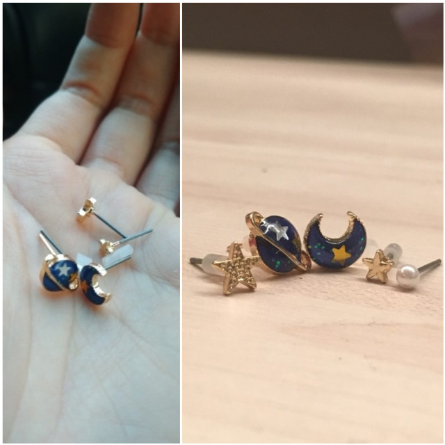 ピアスセット ピアス レディース メンズ 惑星 月 宇宙 星 土星 パール スタッドピアス ピアス 片耳 アシンメトリー Favoriteselect
