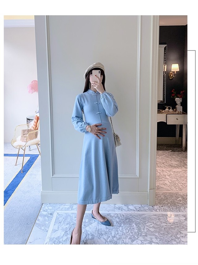 マタニティ ワンピース ミディ丈 無地 ニットワンピース マタニティーワンピース専門店 Ninpuku