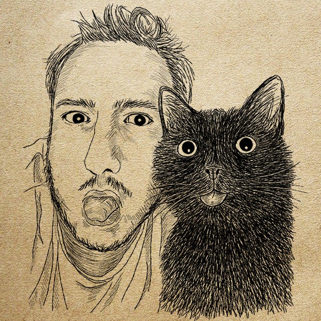 猫の手描きイラスト 似顔絵 白黒 作成 上半身 動物 人間可 猫雑貨 グッズ通販 猫や動物イラスト 似顔絵作成 365cat Art