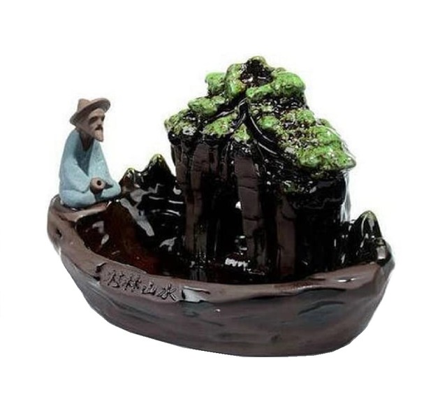 釣り人 森 滝 釣り 倒流香 お香立て 陶器 幻想 インテリア 置物 香り 匂い 玄関 車 自宅 自粛 ヒーリング 癒し 祈り ヨガ 開運 貴重 グリーン 神秘 モダン 風水 風流 和風 香炉 アジアン 雑貨 仏具