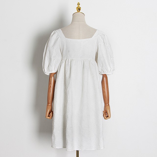 ジャガード パフスリーブ ワンピース Faboutique