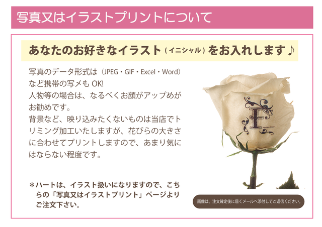 花びらに画像をプリント プリザーブドフラワー Aquxya Flower Jewelry