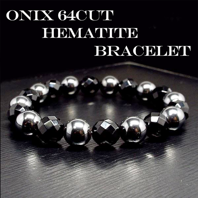 【勝利を呼び込む】天然石オニキス64面カット&ヘマタイト ビクトリーブレスレット for men(10mm)