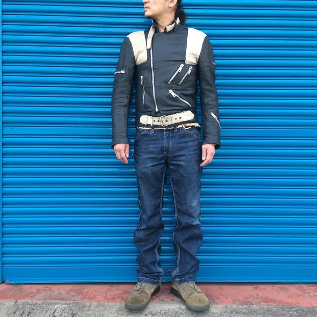 ヴィンテージ ライダースジャケット 青ｘ白 Goodkings