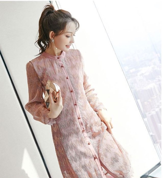 レディース メトロメッシュワンピース 長袖 スタンドカラー ロング丈 308 Petit Link