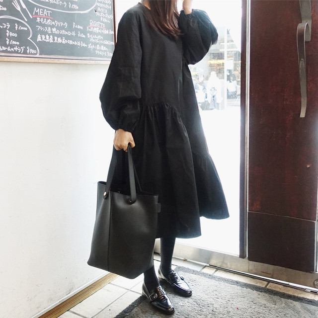 おしゃれ変形コットンフリルバルーン袖ひざ丈ワンピースドレス ビック 大きめサイズあり 秋春 プチプラ 結婚式二次会 謝恩会 卒業式 おしゃれママ 冠婚葬祭 デート パーティー送料無料 韓国レディース キッズファッション Londonbridge ロンドンブリッジ