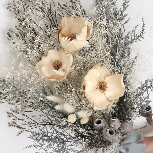 ココフラワーとドライフラワーのナチュラルブーケ 結婚式 ウェディング ブライダル ブーケ 前撮り 新築祝い 開店祝い 誕生日プレゼント お花のギフト リース スワッグ 花束 ココフラワー The Anniversary