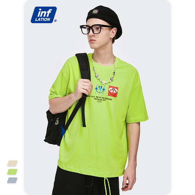 インフレ面白いグラフィックtシャツメンズストリートウェア21夏特大ヒップホップtシャツメンズコットンスマイリーかわいいtシャツカップル1642s21 大人ガーリー スウィート キュート カジュアル サマー 夏物 インフレ公式ストア Efect