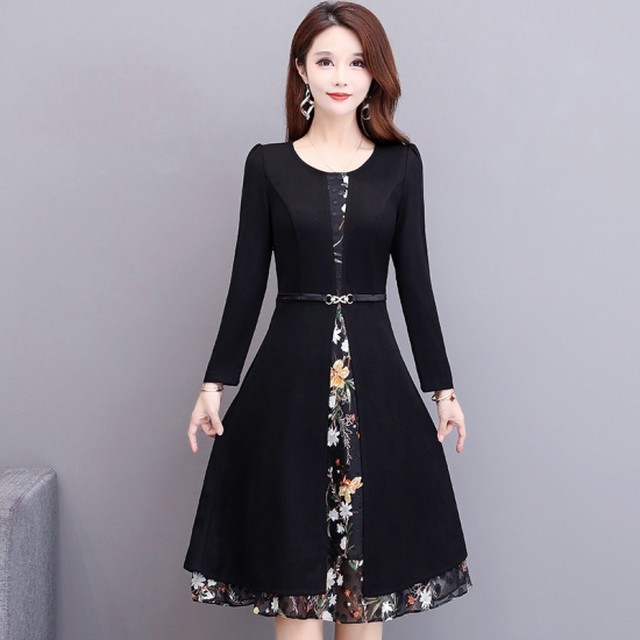 40代のレディースファッション きれいめワンピ 大きいサイズのレディースファッション 膝丈ワンピース フレアワンピース お呼ばれワンピース 長袖 K0710 Shopmall To You