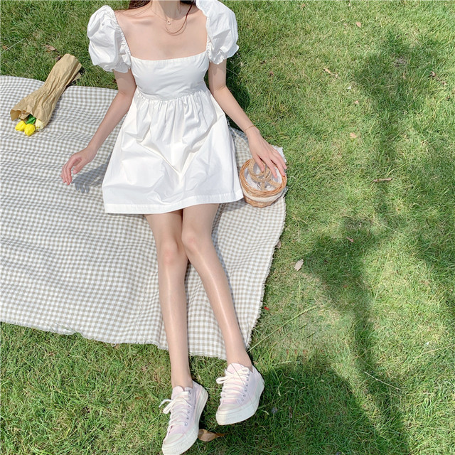 バックリボンワンピース Aライン リボン 背中 ホワイト フレンチ 大きい ハイウエスト ロリ 夏 10代 代 可愛い デート リゾート Ma015 La Vie En Rose