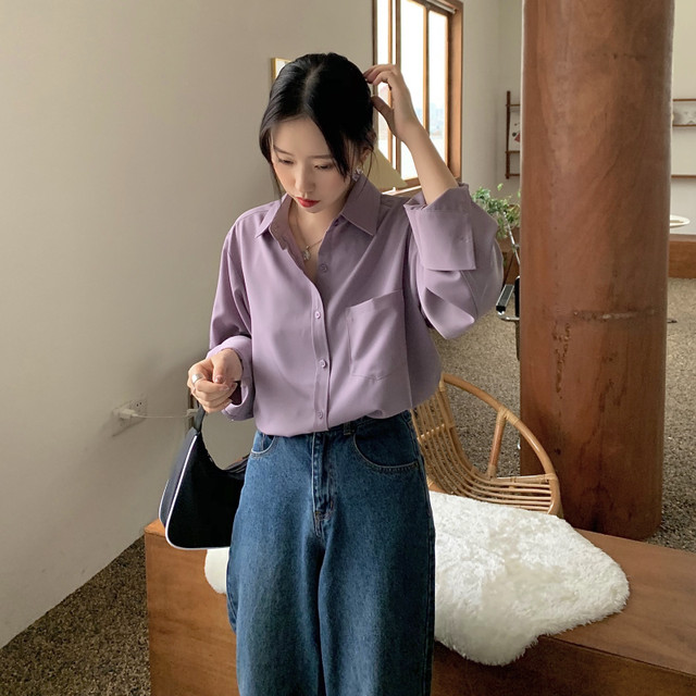 スモーキーカラー シフォンブラウス トップス 長袖シャツ レディース カジュアル 夏 ゆったり オーバーオール デイリー 着回し デート 通勤 レトロ Ptnym30 Shop Suba