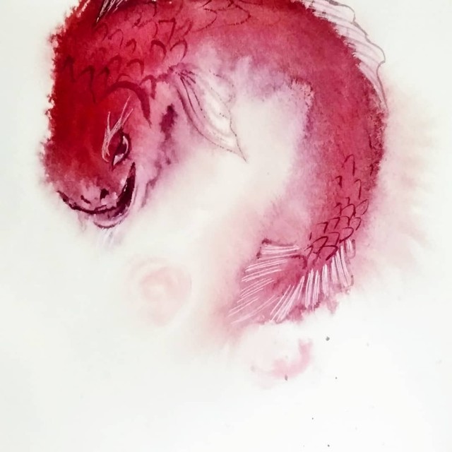 絵 カラードローイング ペインティング 鯉の滝登り Haruminn