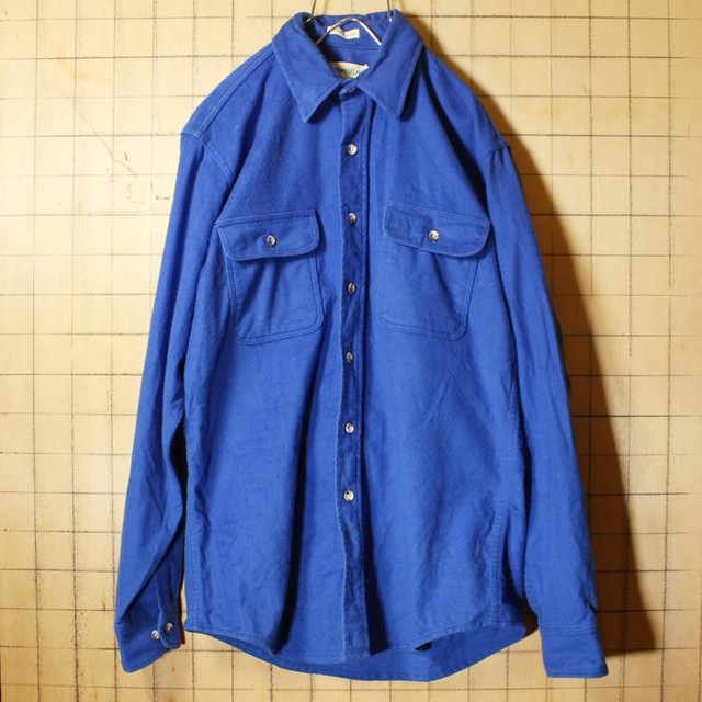 80s Usa製 St John S Bay アウトドア シャモアクロス シャツ メンズm ブルー コットン 長袖 キャンプ アメリカ古着 aw26 古着屋ataco Garage