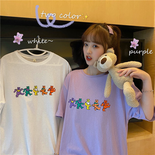 お取り寄せ商品 トップス Tシャツ 半袖 丸首 クマ 原宿 ゆめかわいい プリント Candy Melts