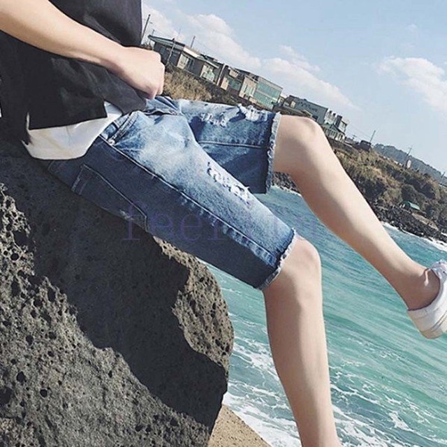 ハーフパンツ デニム ショートパンツ メンズ 短パン デニムパンツ ジーンズ ストレッチ ダメージデニム 大きいサイズ 3507 Lagy 韓国ファッション レディース メンズ 通販のお店