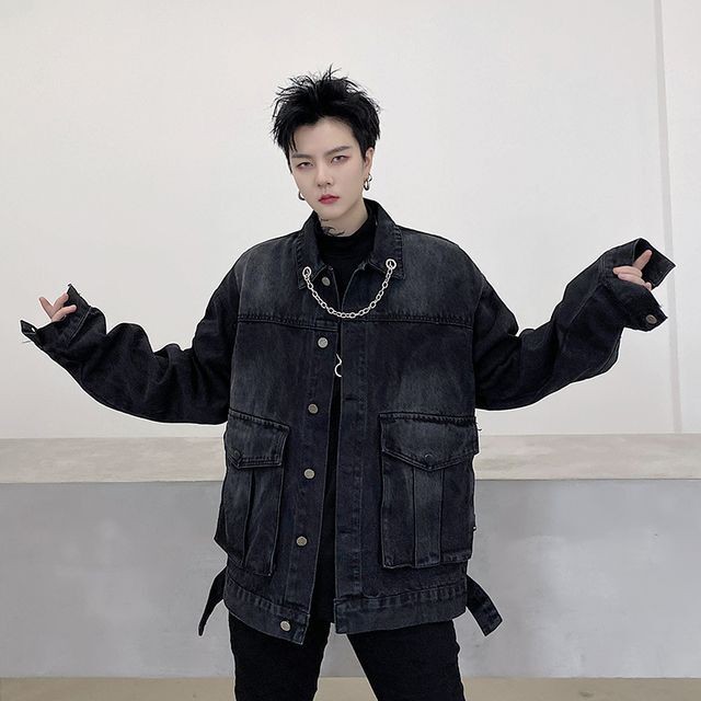 予約販売 デニムジャケット モノトーン Gジャン 春 アウター メンズ ブラック こなれ感 お洒落 韓国トレンド 春 秋 M L Xl Favoriteselect