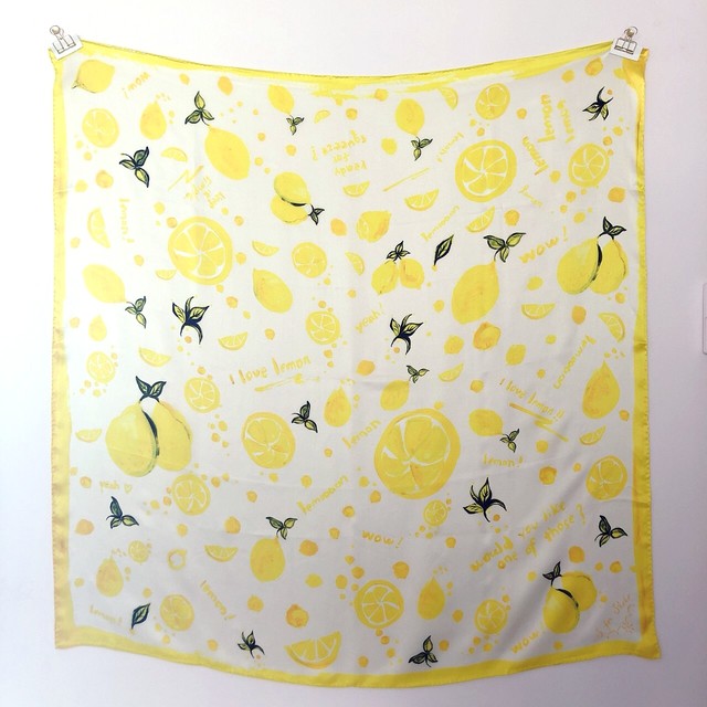 シルクスカーフ Lemon レモン柄 S For Shoko