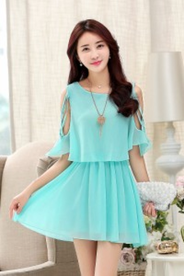 シフォンワンピース ミニ丈ワンピース オープンショルダー オケージョンワンピース プチプラ シンプル 上品 ブラン ニュー ディ