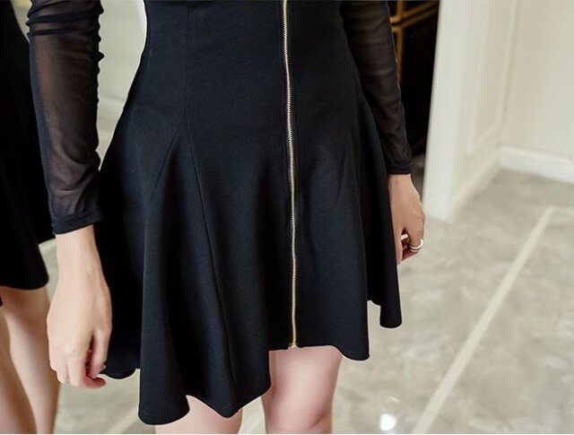 フロントジップ ワンピース 秋 長袖 ミニ 664 Railes