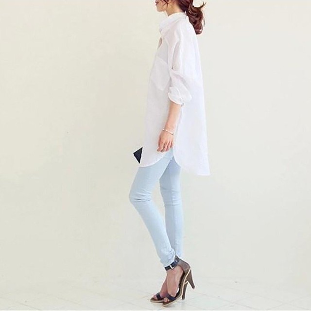 シャツ ワイシャツ ゆったり レディース チュニック カーディガン ロング 膝上 体型カバー 大きいサイズ 綿 お仕事 お出かけ 部屋着 快適 夏 春 秋 無地 長袖 295 A B