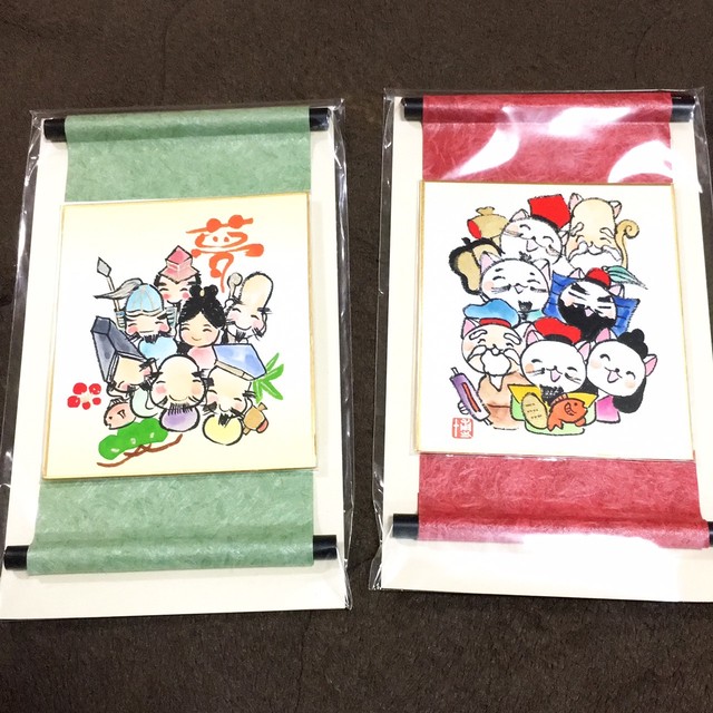 お正月にも使えるかわいい七福神のミニ掛け軸 ひまわり工房