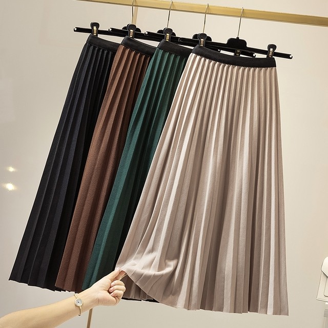 送料無料 プリーツロングスカート プリーツ スカート ゴム仕様