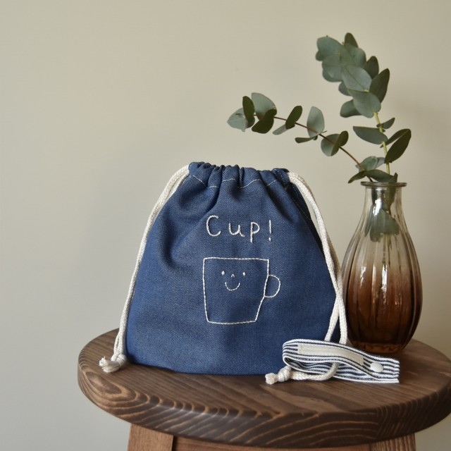 コップ巾着ちゃん グレーストライプ コップ 巾着 巾着袋 入園 入学 小学校 幼稚園 保育園 男の子 女の子 A T Handmade Warmth