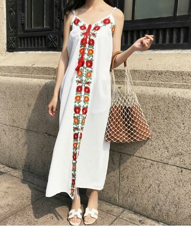 小花柄 ワンピース 花柄 刺繍 ワンピース マタニティ ワンピースvネック キャミソール セクシー シャツワンピース ロング丈 Jm5162 Dress No Sato