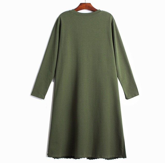 国内発送 D145 Tシャツプリーツワンピース Tシャツワンピース 長袖ワンピース 体型カバーワンピース Happycheek