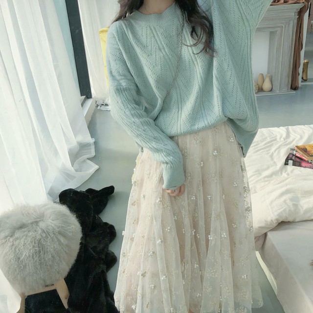 ニット トップス セーター ワンカラー 上品 清楚 キュート デート ミントグリーン Yn 3 436 Dress Sugar Moon