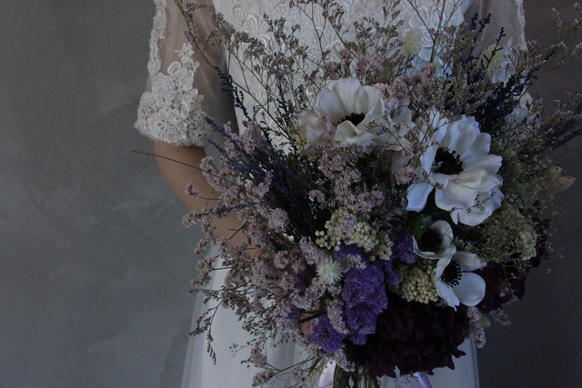 アンティーク ドライブーケ 1点もの 即納ok ブートニア付き アネモネ ドライフラワーブーケ Flowerwalkpopo