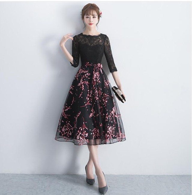 送料無料 パーティードレス 結婚式 お呼ばれドレス 花柄 ワンピース 披露宴 ウエディングドレス ミモレ丈 レース シースルー ウエスト切り替え ブラックm即納 他お取り寄せ My0097 Brutal Beauty Fashionstore レディース ウェア オススメ コーデ 通販