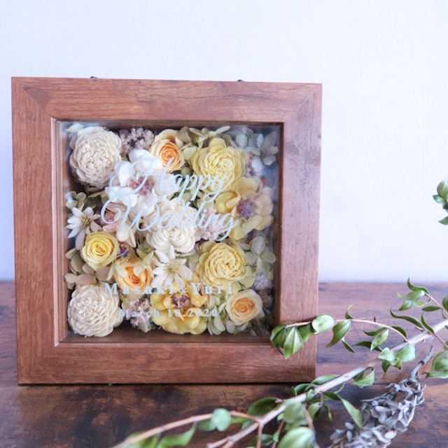 Order Square Wood Flowerframe 感謝のきもちをこめて ドライフラワー フラワーボックス ご両親贈呈品 ギフト Florilege