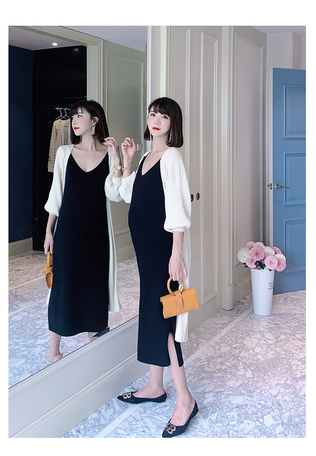 マタニティ ワンピース Vネック ミディ丈 ワンピース カーディガンセット マタニティーワンピース専門店 Ninpuku