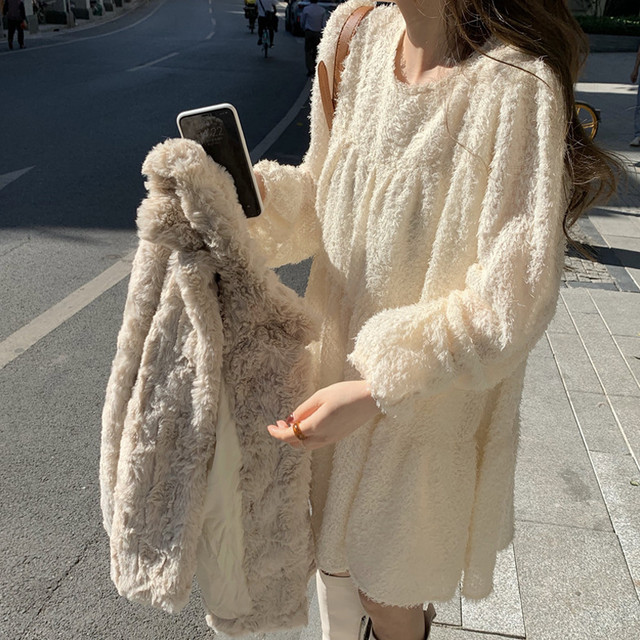 2色 ティアード シャギー ワンピース ミニ丈 長袖 春 秋 冬 デート レディース ファッション 韓国 オルチャン Cocotown