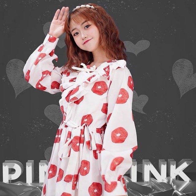 先着 ゆったり ガーリー 可愛い ハート マキシ 赤 ワンピース 水色 ワンピース Loveysmileshop