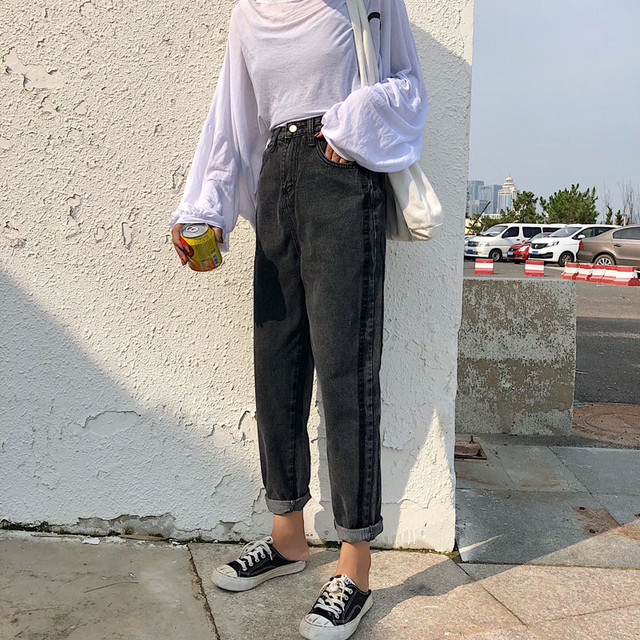 緩いbfハイウエストサイドストリップジーンズ女性のハーレムパンツロングパンツ潮の18秋の新バージョン ハイウェスト オータム 秋物 新作 レディース 送料無料 Spb レディース 韓国ファッション 直輸入通販 セクシーワンピース クールカジュアル 全品